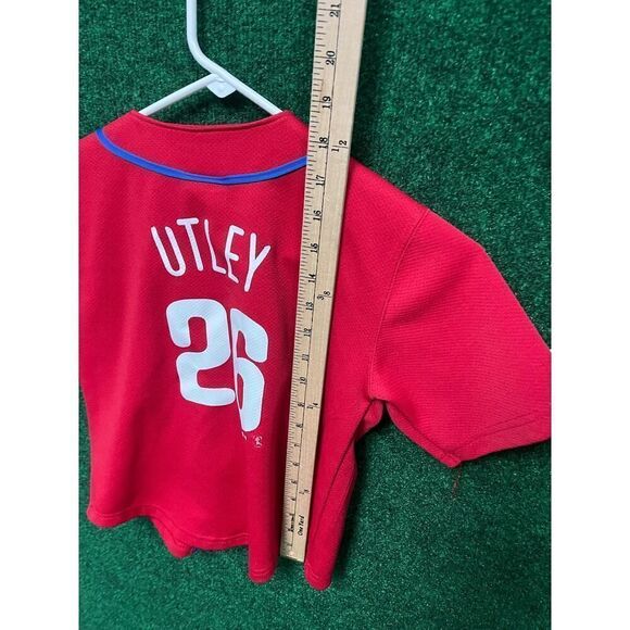Y2K Youth Philadelphia Phillies Chase Utley Red Button Up Majestic Jersey Sz 7 - Picture 6 of 7
